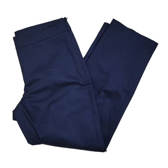 Talbots Curvy Cropped Side Zip Flat Front Cotton Pants Navy Blue 2 - Picture 1 of 10